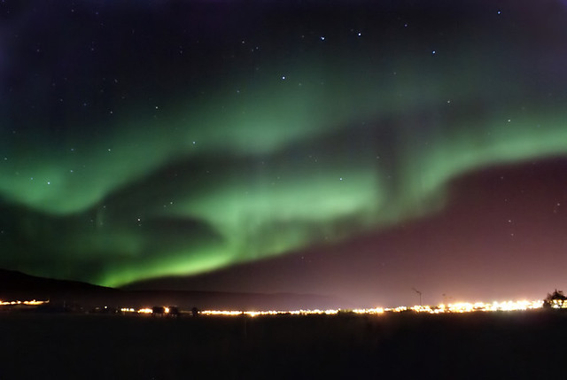 The Northern Lights over Akureyri.