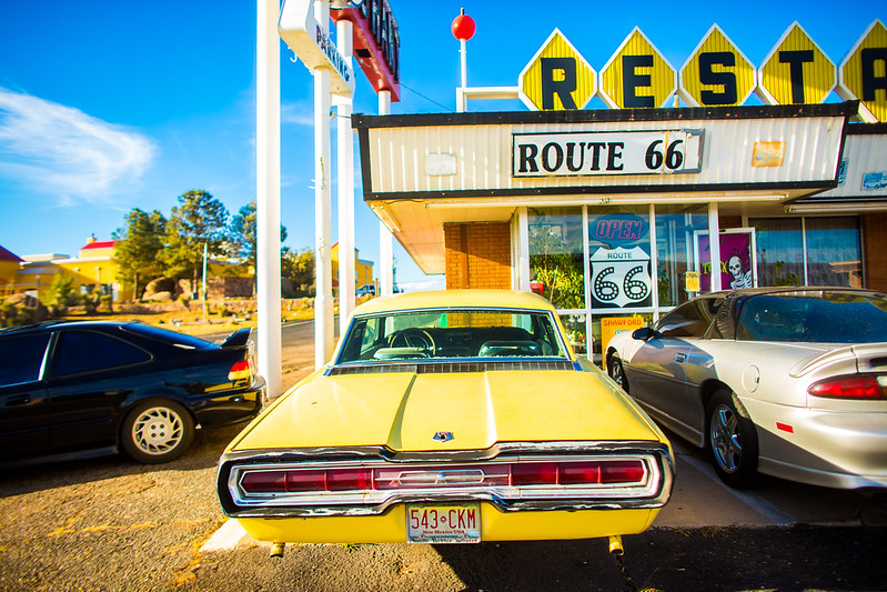 cars in front of the Route 66 Restaurant by Thomas Hawk